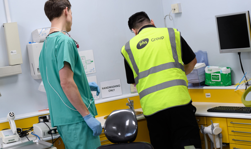 Collection of a sharps bin in a healthcare service