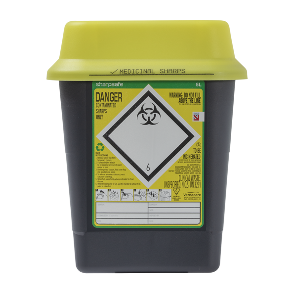 5L Yellow Lid Sharps Container