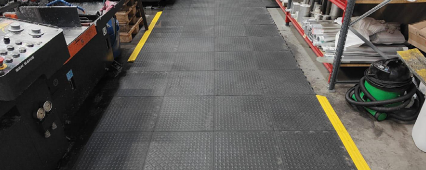 Wharehouse Worker Standing On Comfort Anti Fatigue Mat