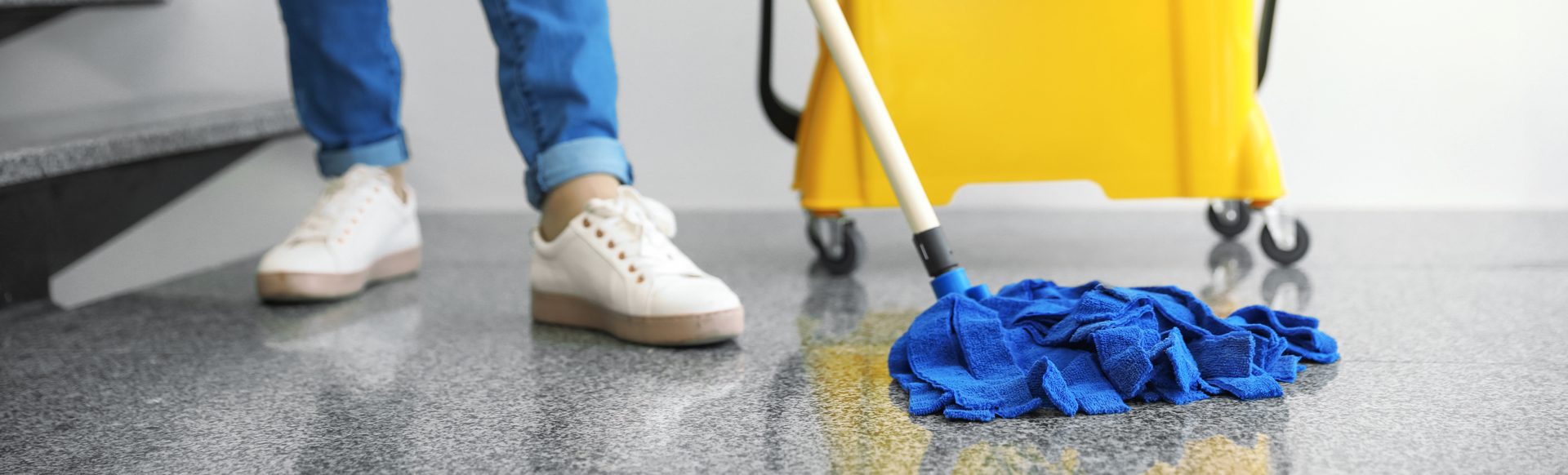 Cleaning floor with mop
