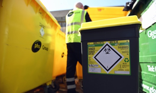 Clinical Sharps waste being disposed of